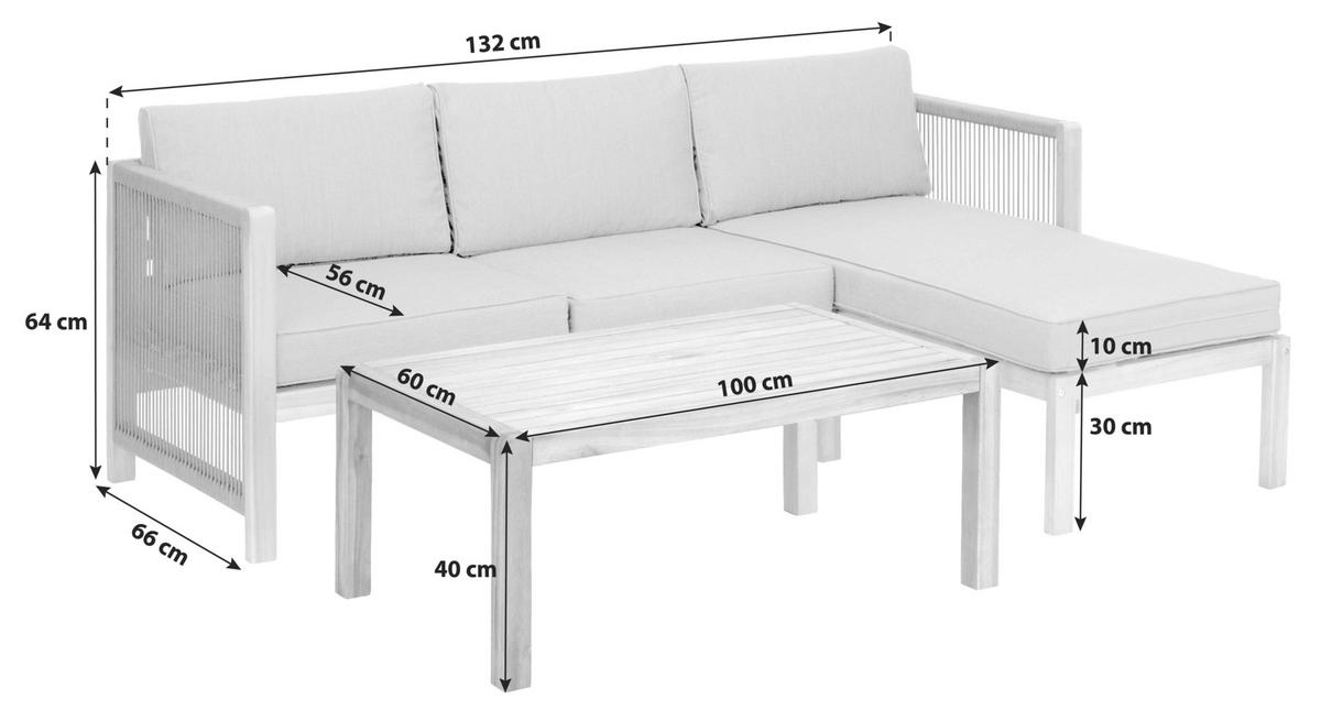 Loungegarnitur Malaga Aus Holz Mit Kissen - Schwarz/Grau, Basics, Holz/Textil (198/132cm) - Acamp