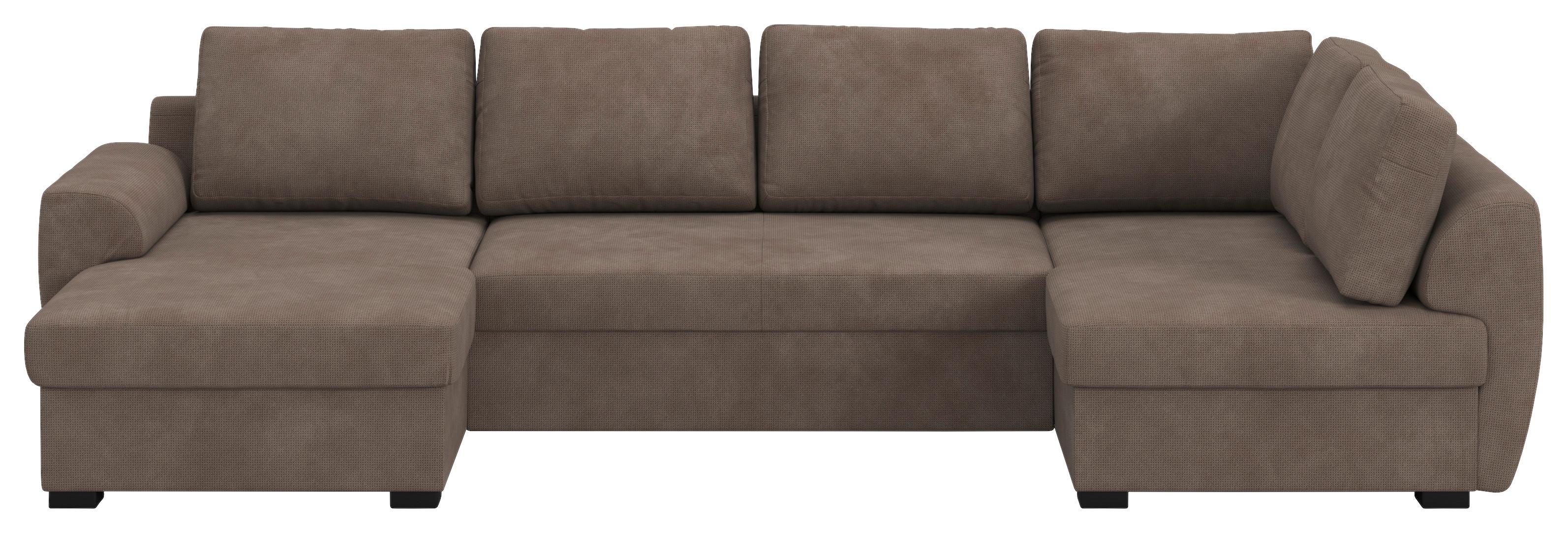 Wohnlandschaft m. Bettfunktion Mirkrofaser taupe, B: 327cm - Taupe/Schwarz, Trend, Textil (154/327/86cm) - MID.YOU