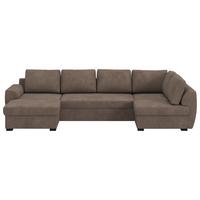 Wohnlandschaft m. Bettfunktion Mirkrofaser taupe, B: 327cm - Taupe/Schwarz, Trend, Textil (154/327/86cm) - MID.YOU