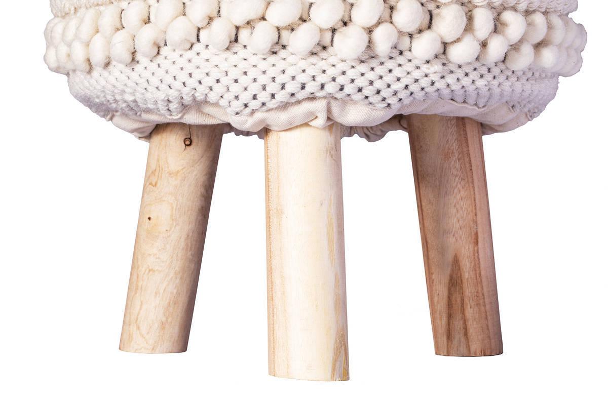 Hocker Bohist Makramee/ Echtholz Weiß H: 50 cm - Weiß, Trend, Holz/Textil (38/50/38cm) - Kayoom