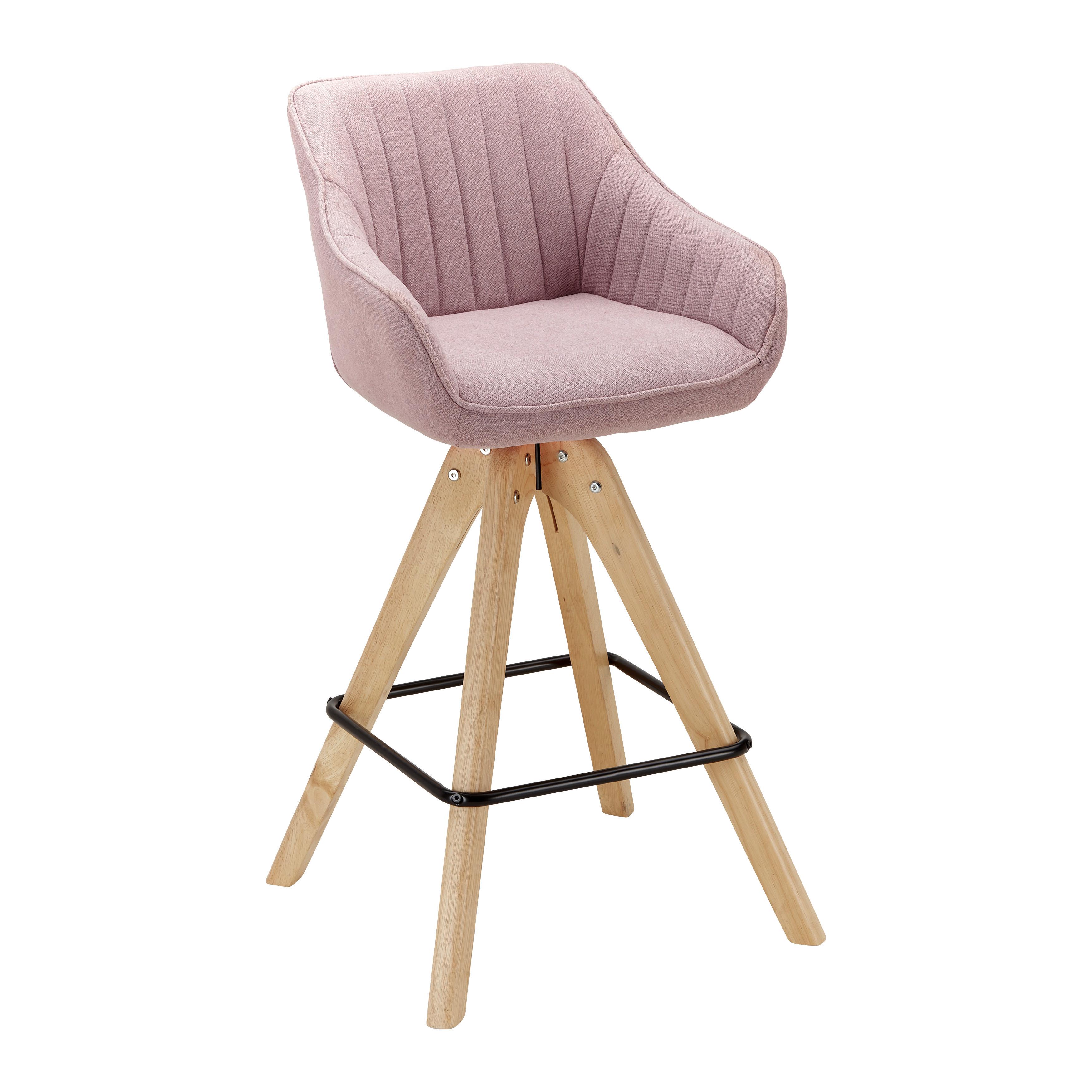 Barová židle LEONIE otočný sedák - růžová/černá, Moderní, kov/dřevo (55/106/56cm) - Bessagi Home