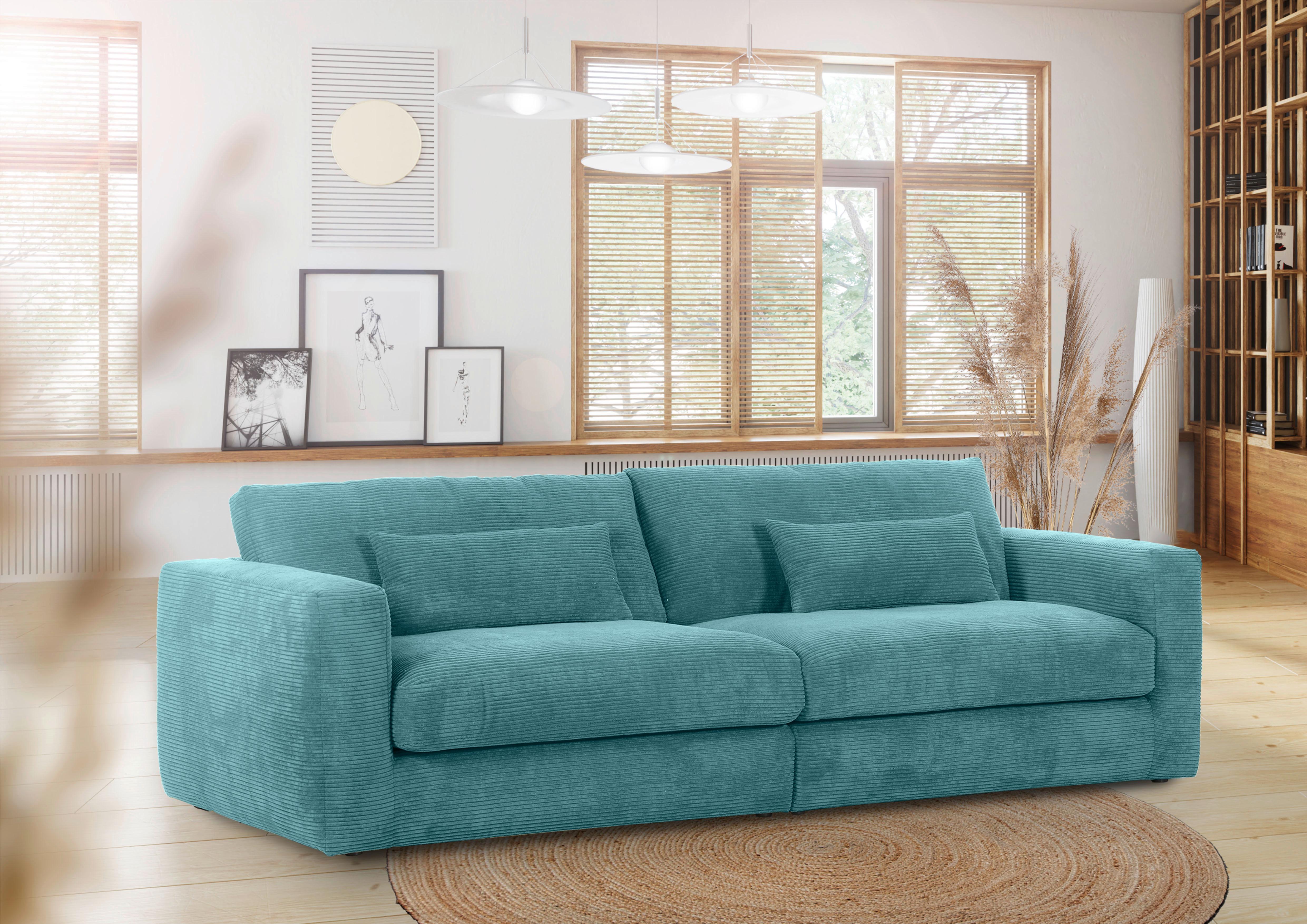 Bigsofa Manolis B: 260 cm Petrol Cord - Petrol/Schwarz, KONVENTIONELL, Textil (260/66/115cm) - MID.YOU