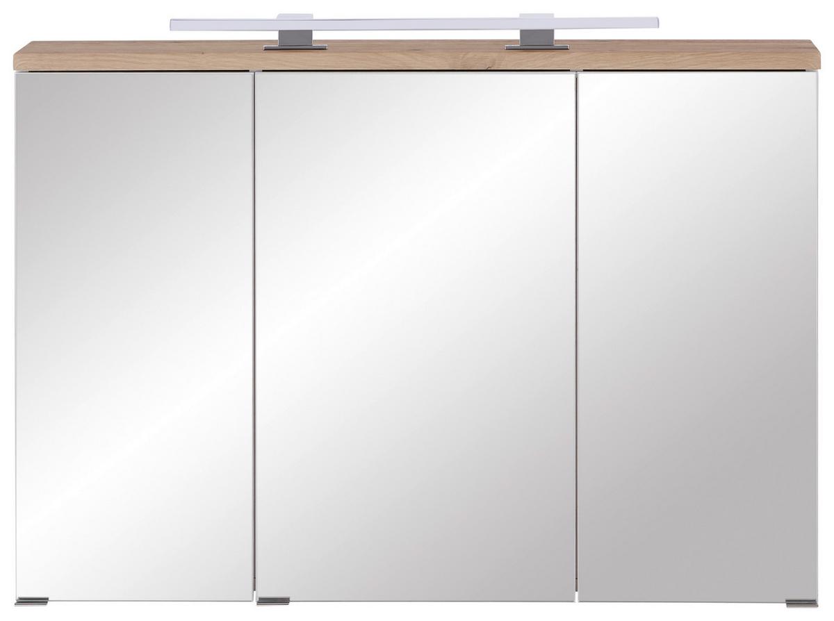 Spiegelschrank Marbella Mit Led 3-Türig 100x70x20 Cm - Weiß, MODERN, Glas/Holzwerkstoff (100/70/20cm)