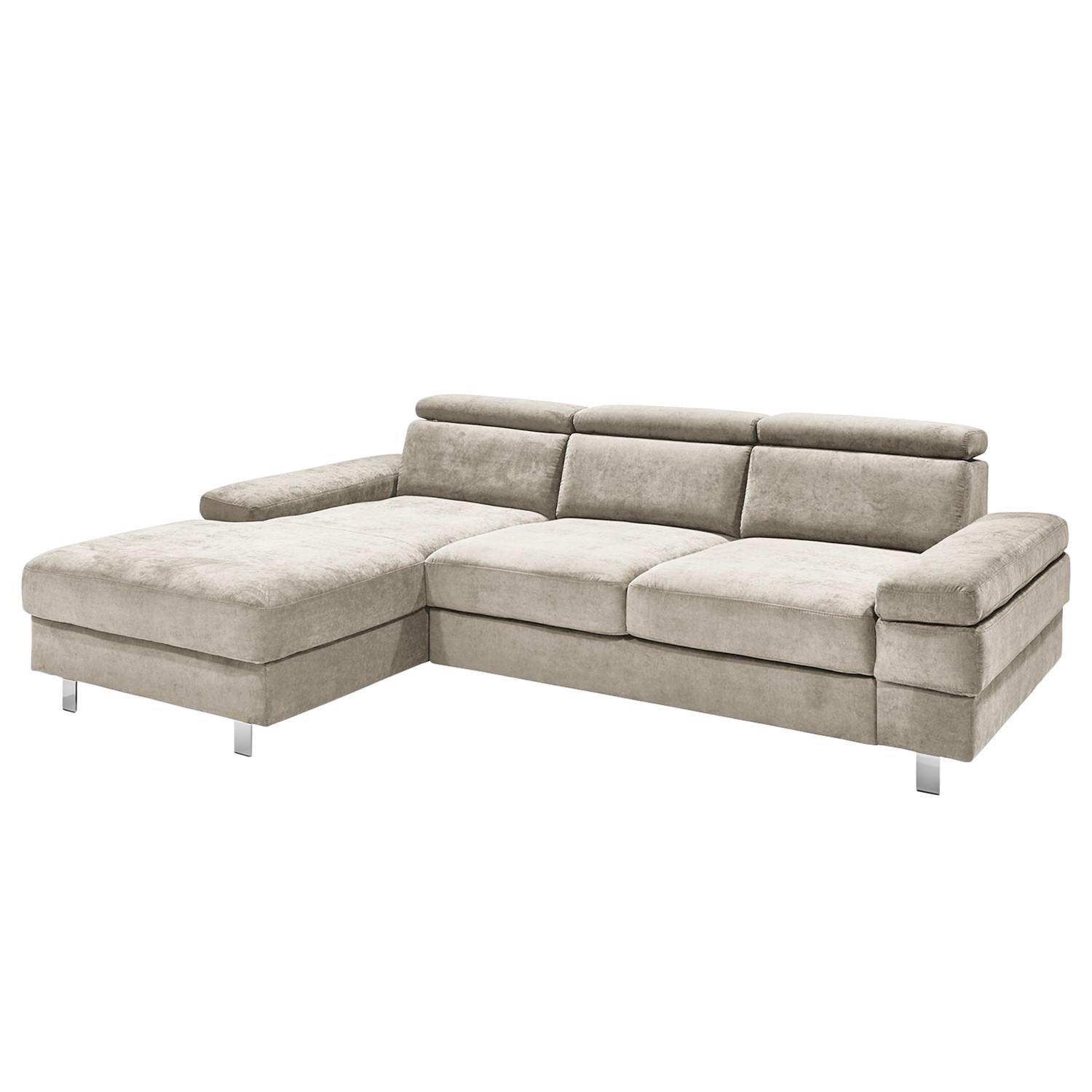 Ecksofa Elvis, Greige S: 182x259 Cm - Greige/Silberfarben, KONVENTIONELL, Textil (182/259cm) - Trendmanufaktur