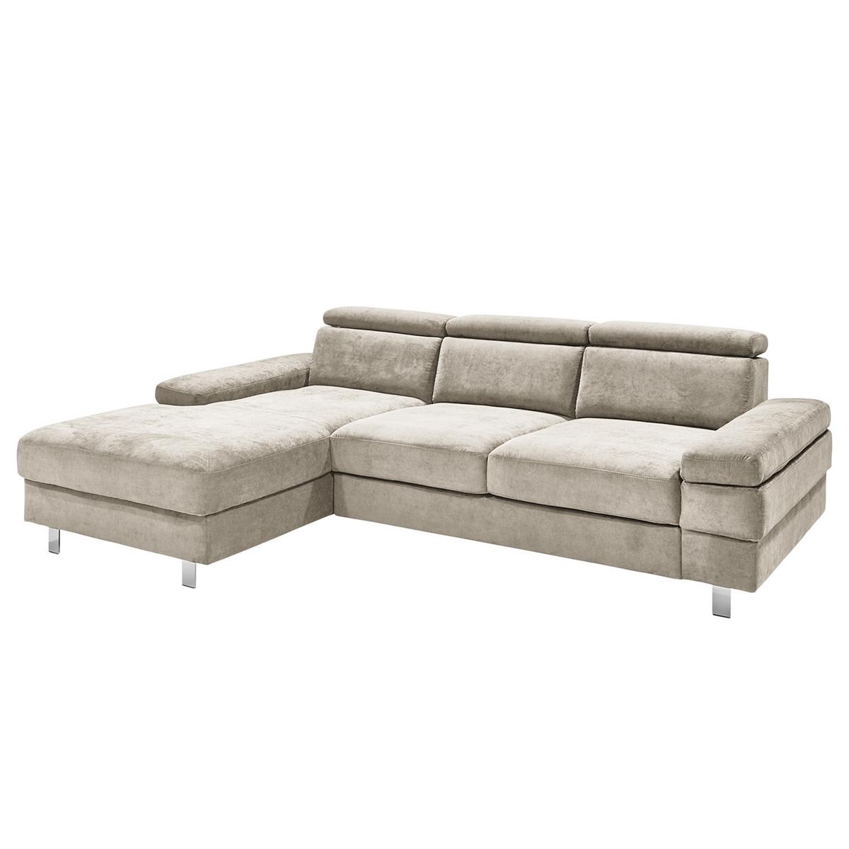 Ecksofa Elvis, Greige S: 182x259 Cm - Greige/Silberfarben, KONVENTIONELL, Textil (182/259cm) - Trendmanufaktur