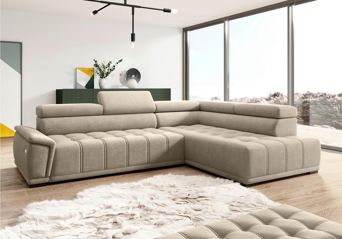 Rohová sedačka GRINALDI, pravá, béžová - čierna/béžová, Modern, textil/plast (283/106cm) - Premium Living