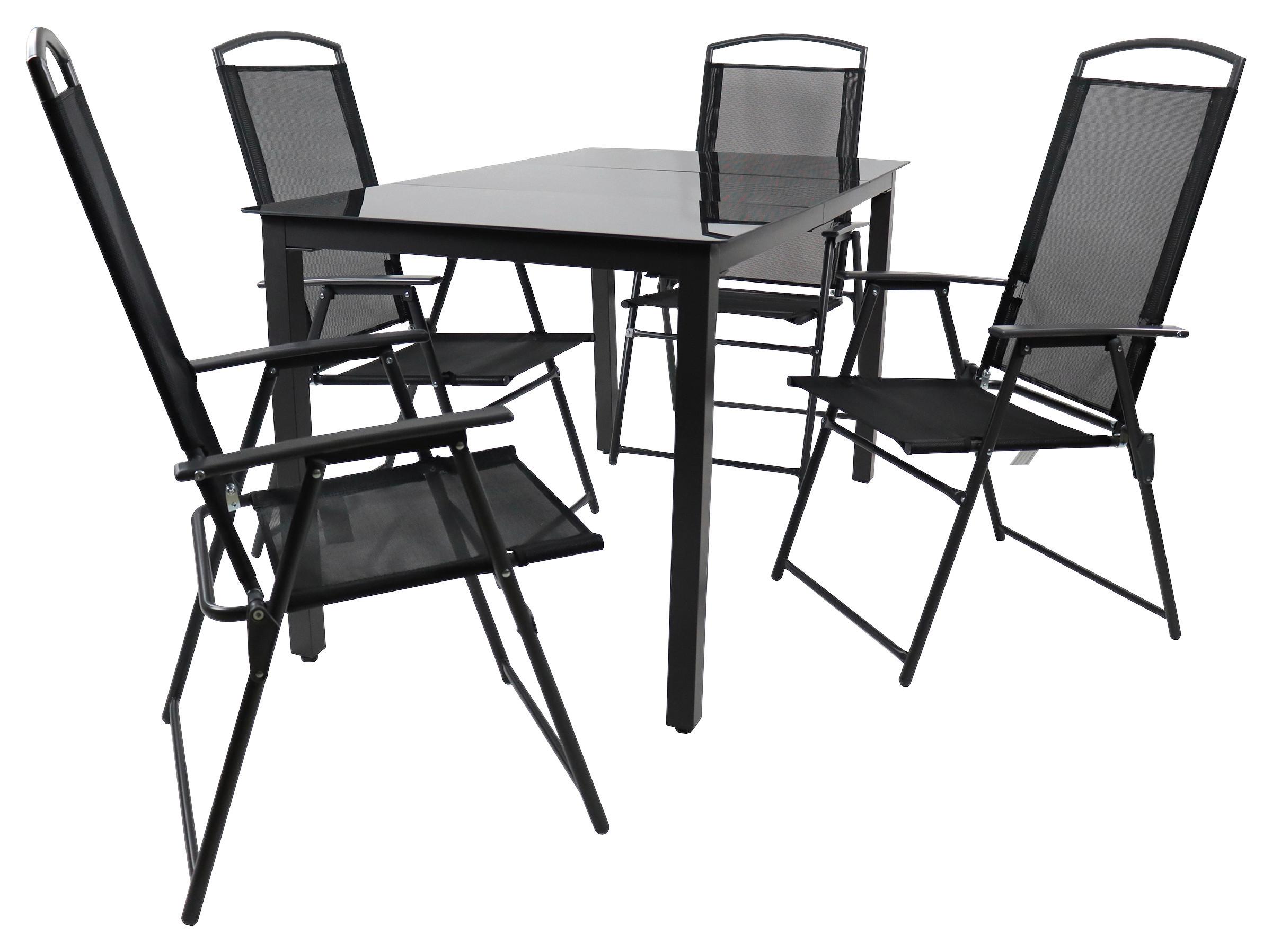 Gartentischgruppe 918153 5-teilig Schwarz - Anthrazit/Schwarz, Basics, Glas/Textil - Gardenson