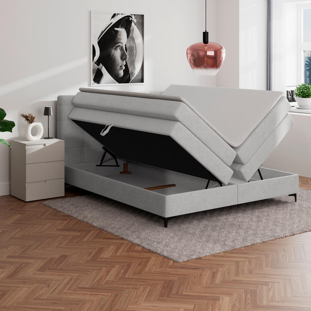 Boxspringbett MITTO Silberfarben 180x200 cm - Silberfarben/Schwarz, KONVENTIONELL, Textil/Metall (180/200cm)