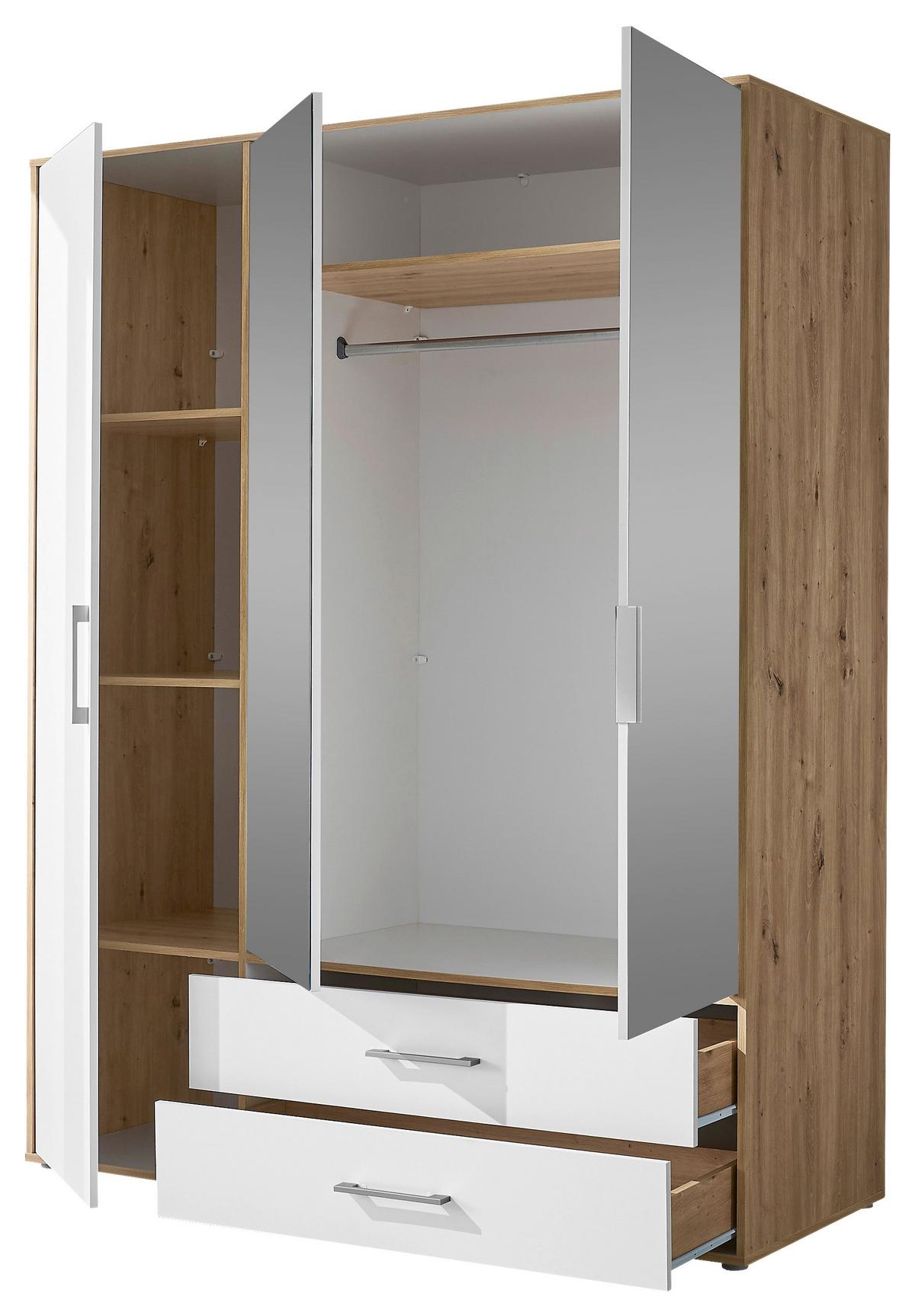 Kleiderschrank M. Spiegel 3trg Lembo Artisan Eiche/weiß 155cm - Weiß/Eiche Artisan, Basics, Glas/Holzwerkstoff (155/195/60cm)