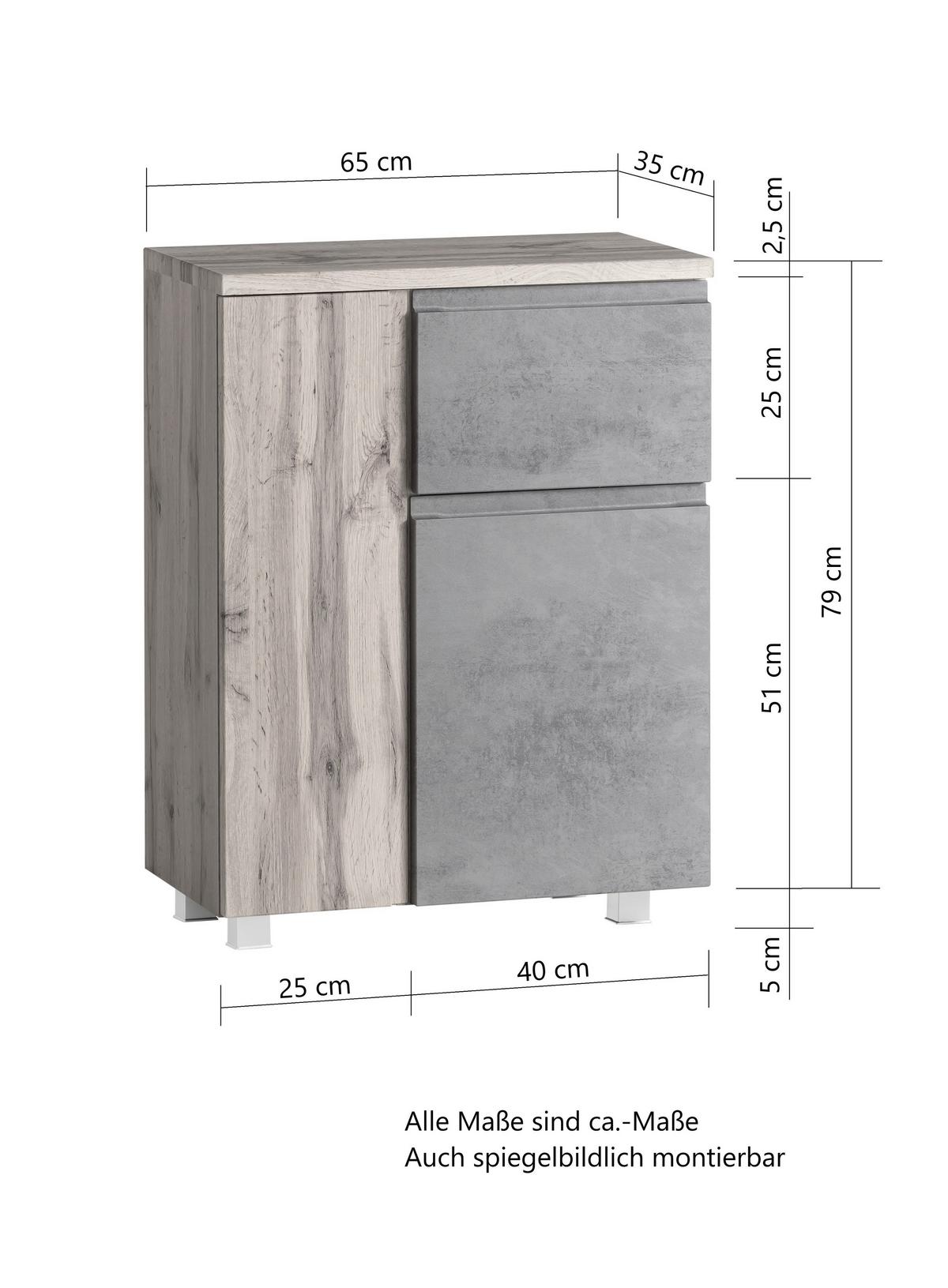 Unterschrank Varese B: 65 cm Grau/Eiche Wotan - Eiche Wotan/Grau, MODERN, Holzwerkstoff (65/79/35cm) - Held