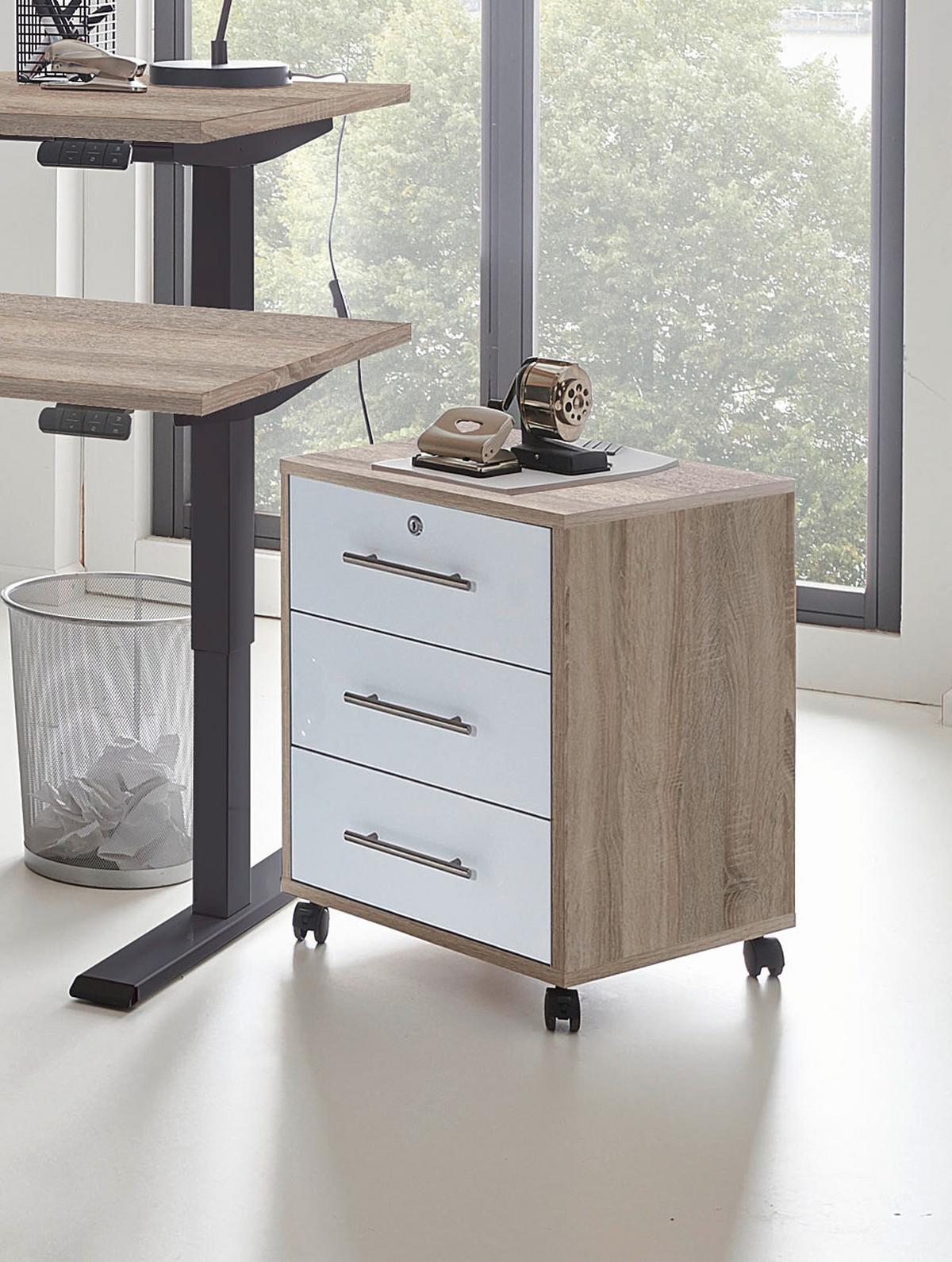 Büro Office Edition Eiche Dekor/weiß Hochglanz - Weiß Hochglanz/Sonoma Eiche, MODERN, Holzwerkstoff/Metall - MID.YOU