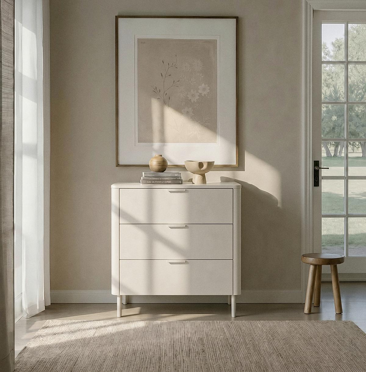 Komoda v kašmírovej farbe MDF/Práškovaný kov - kašmírová, Modern, kov/kompozitné drevo (80/85/40cm) - Bessagi Home
