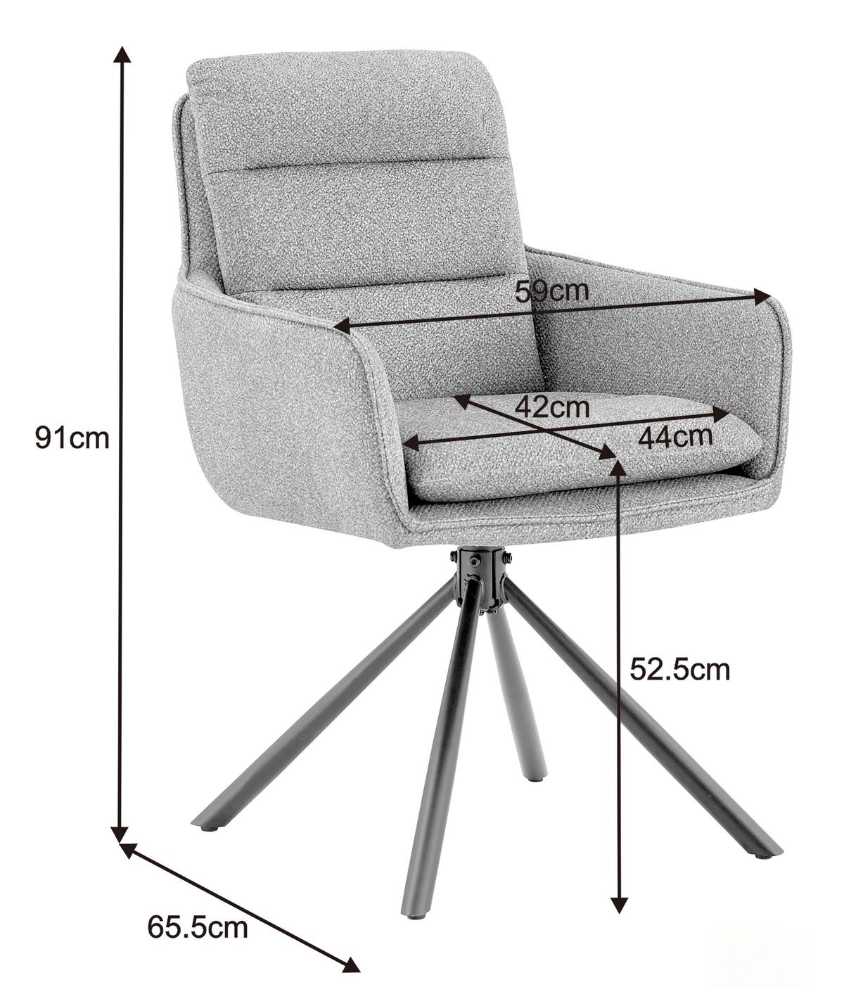 Armlehnstuhl Luce Grau/Schwarz B: 60 cm - Schwarz/Grau, MODERN, Textil/Metall (60/89/67cm) - MID.YOU