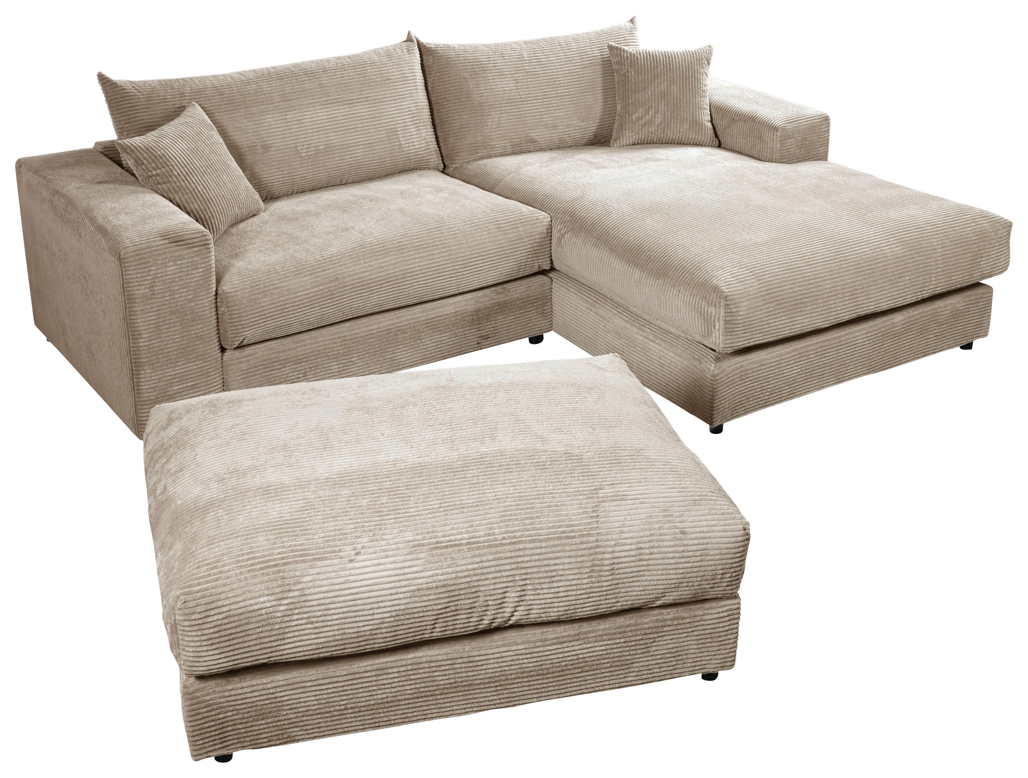 Ecksofa Funny S Rechts Hbraun mit Hocker S: 265x180 cm - Hellbraun/Schwarz, Basics, Textil (265/180cm) - Livetastic