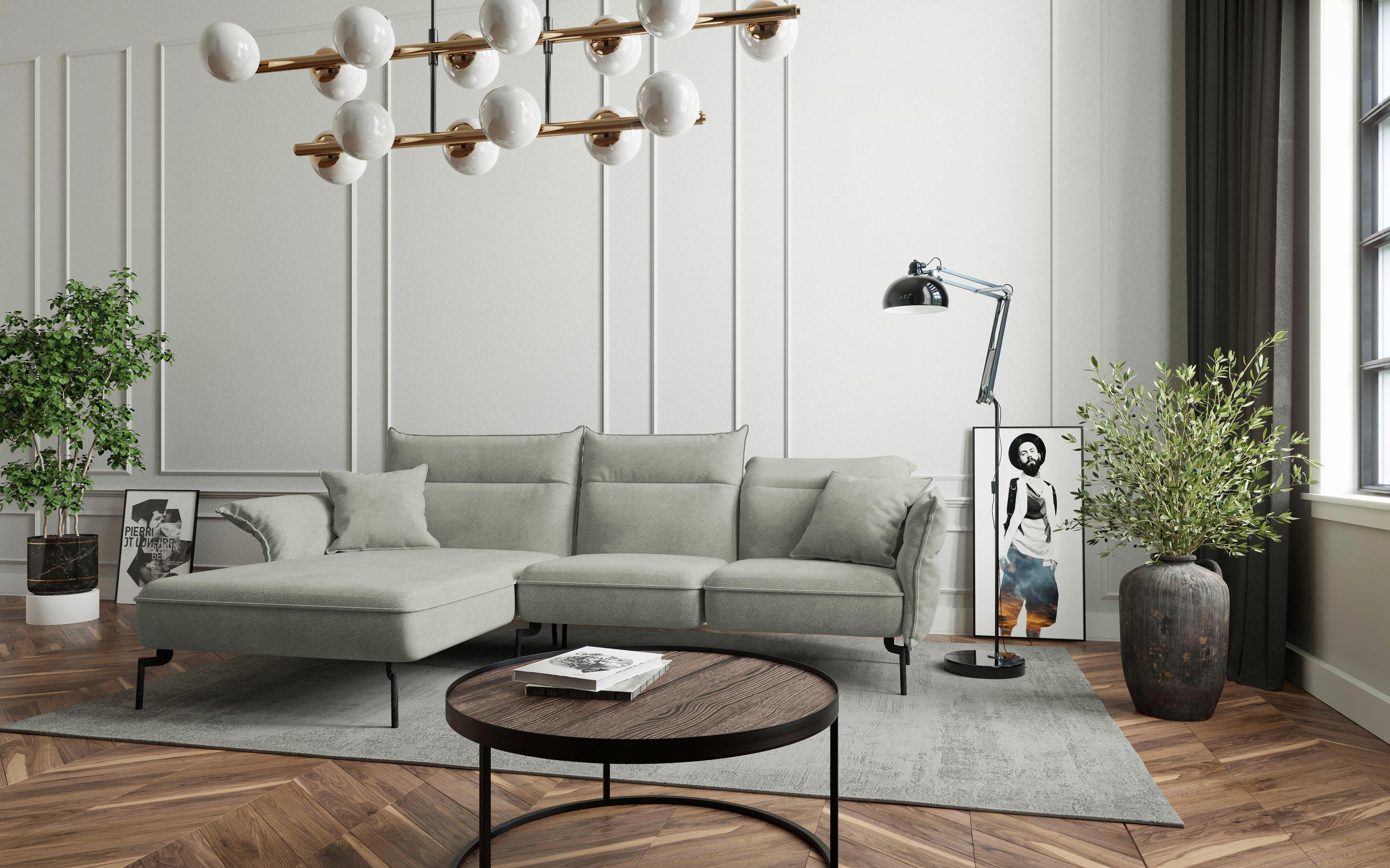 Ecksofa Jakarta - Edelstahlfarben/Hellgrau, Design, Textil (185/265cm) - Livetastic