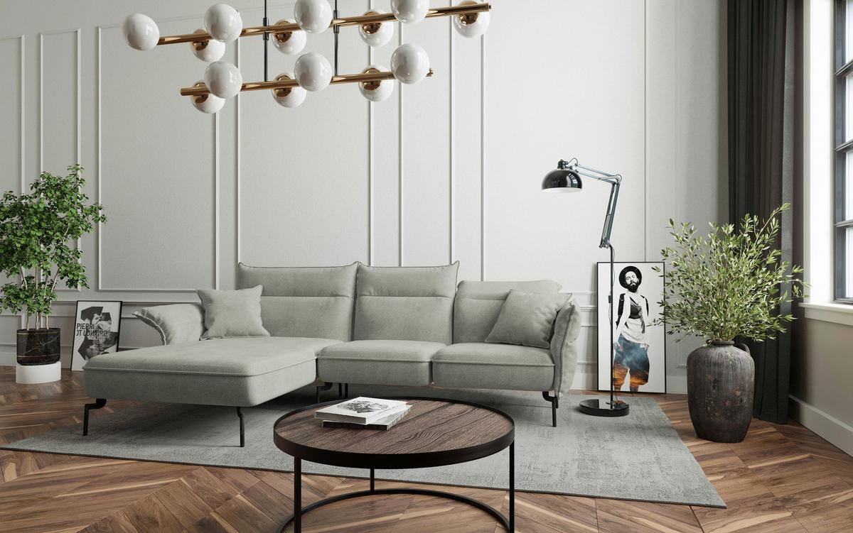 Ecksofa Jakarta - Edelstahlfarben/Hellgrau, Design, Textil (185/265cm) - Livetastic