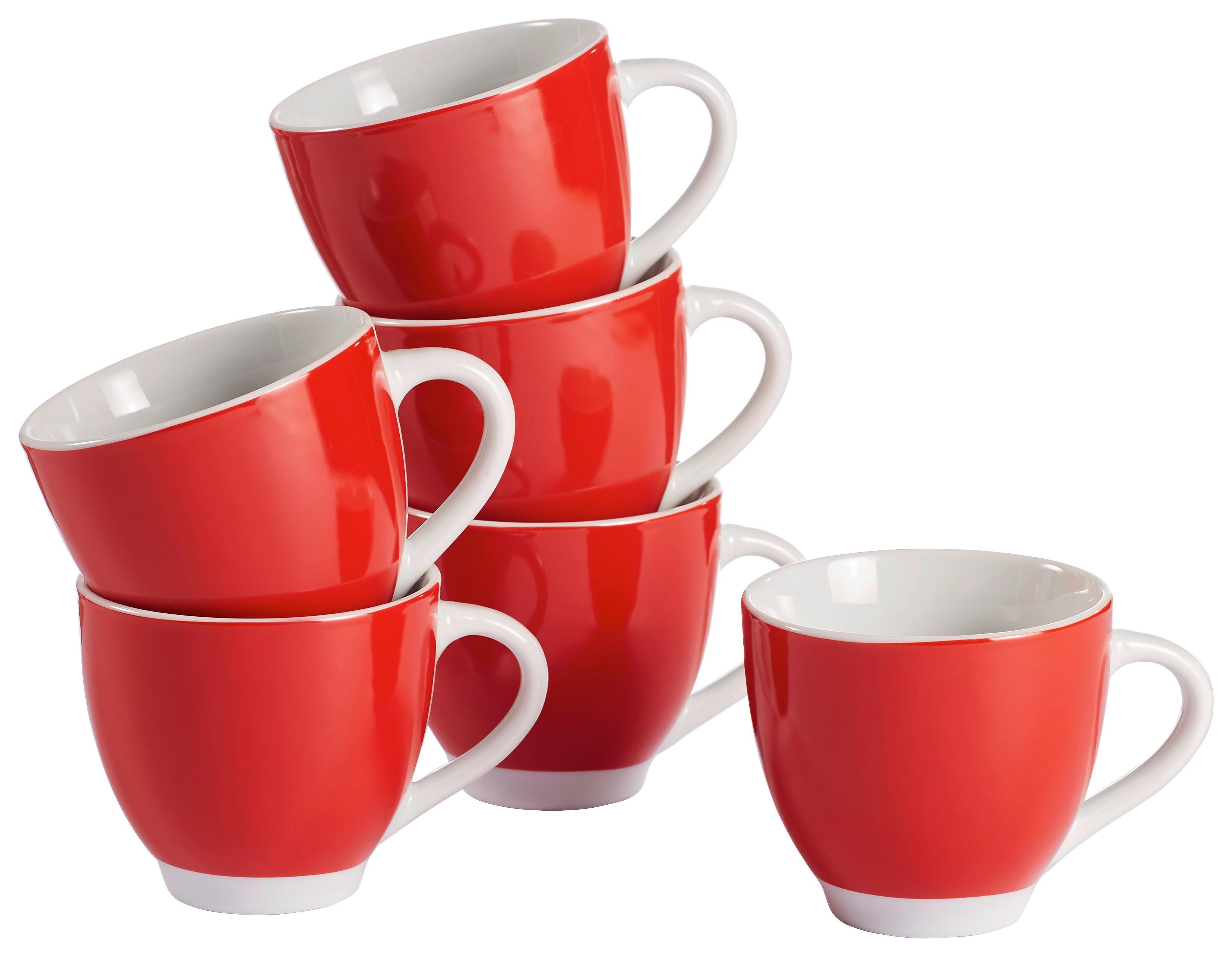 Tassenset Rot Weiß 6-teilig - Rot/Weiß, Basics, Keramik (10,5/5,7/3,8cm) - Van Well