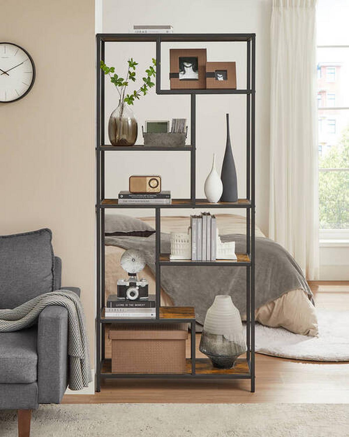 Regál RUSTIK - hnedá/čierna, Trend, kompozitné drevo (80/180/30cm) - Boxxx