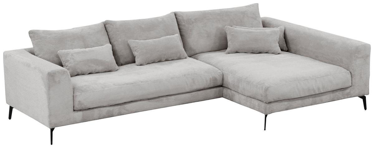 Ecksofa Berlin Cord Hellgrau 313x172 cm - Hellgrau/Schwarz, Design, Textil (313/172cm) - Livetastic