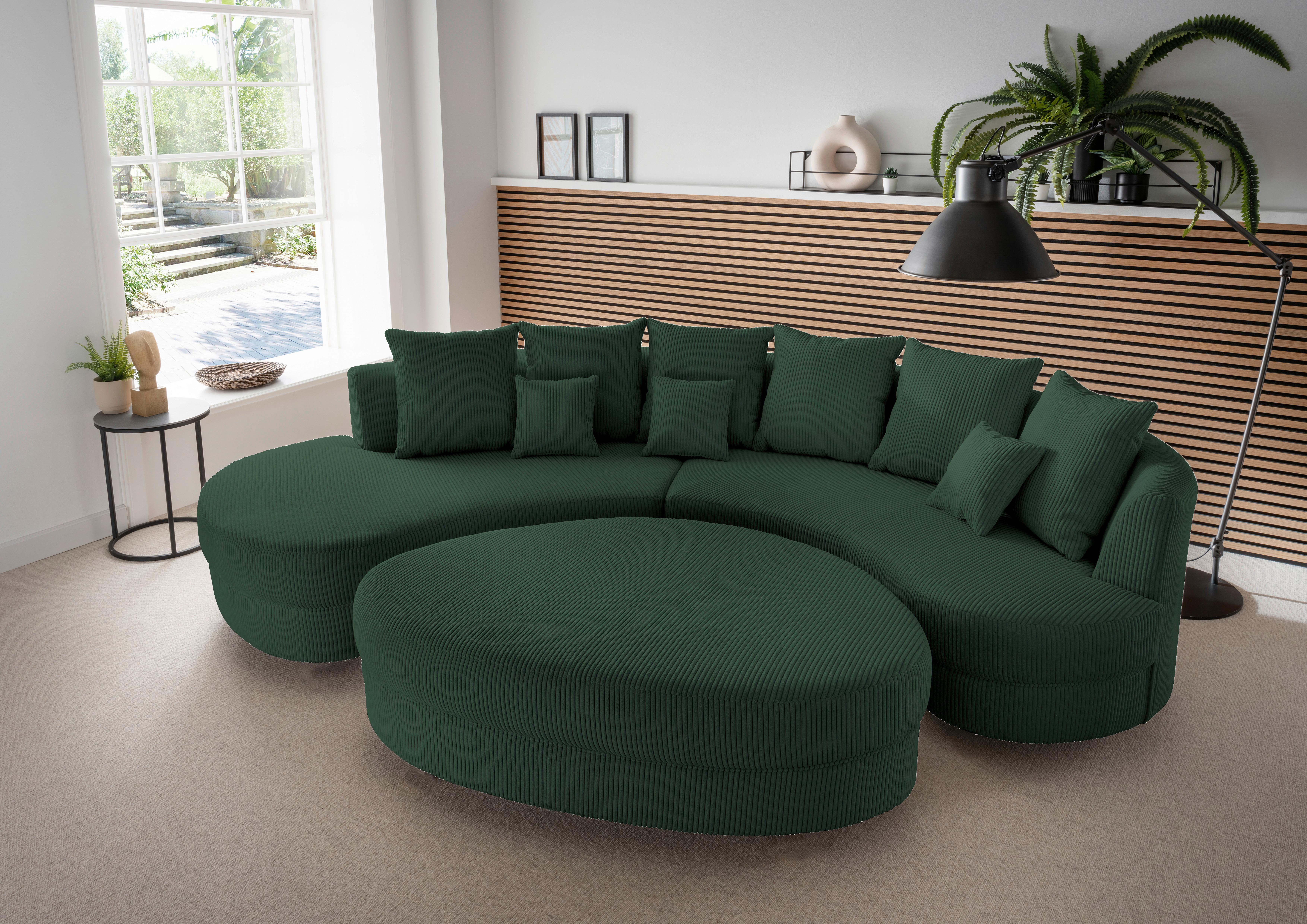 Wohnlandschaft Limoncello Dunkelgrün S: 300x160 cm - Dunkelgrün/Schwarz, Design, Textil (300/160cm) - Livetastic