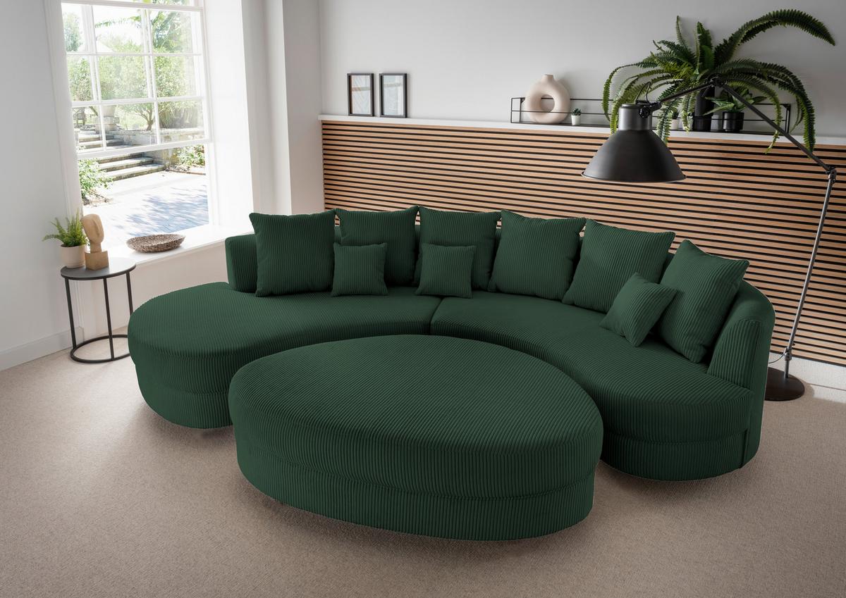 Wohnlandschaft Limoncello Dunkelgrün S: 300x160 cm - Dunkelgrün/Schwarz, Design, Textil (300/160cm) - Livetastic