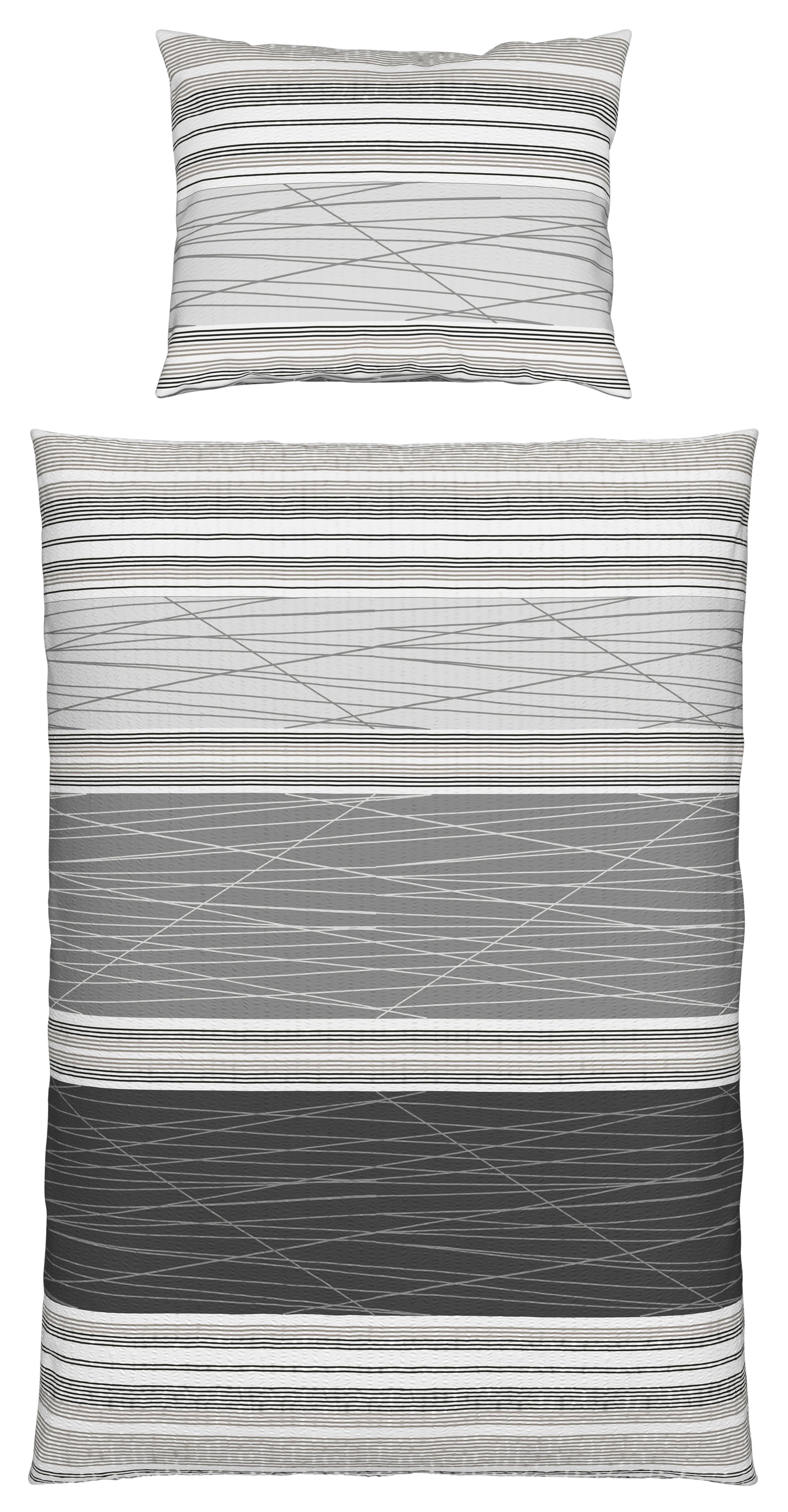 Seersucker Bettwäsche 140x200 cm Emina Grau Streifen - Grau, MODERN, Textil (140/200cm) - Luca Bessoni