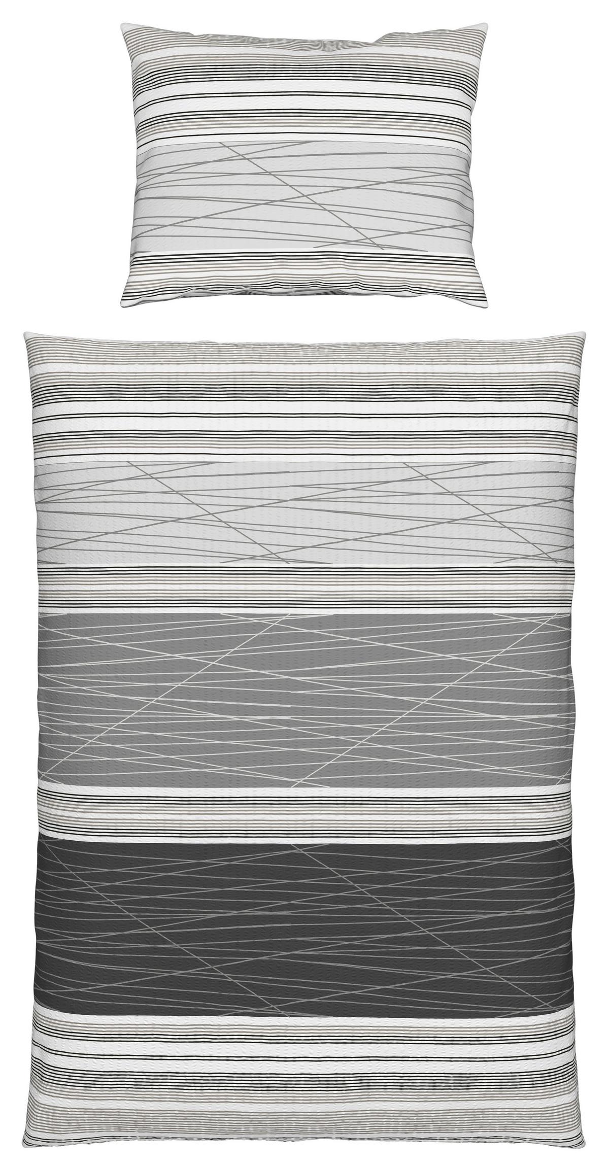 Seersucker Bettwäsche 140x200 cm Emina Grau Streifen - Grau, MODERN, Textil (140/200cm) - Luca Bessoni