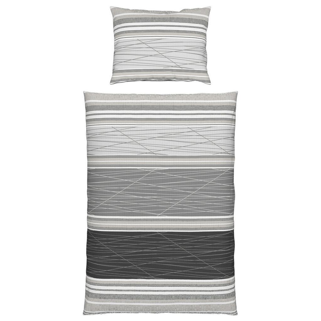 Seersucker Bettwäsche 140x200 cm Emina Grau Streifen