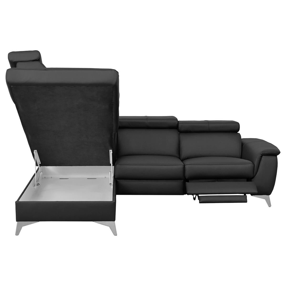 Ecksofa Lince Schwarz S: 197x257 Cm - Chromfarben/Schwarz, Design, Leder/Textil (197/257cm) - Livetastic