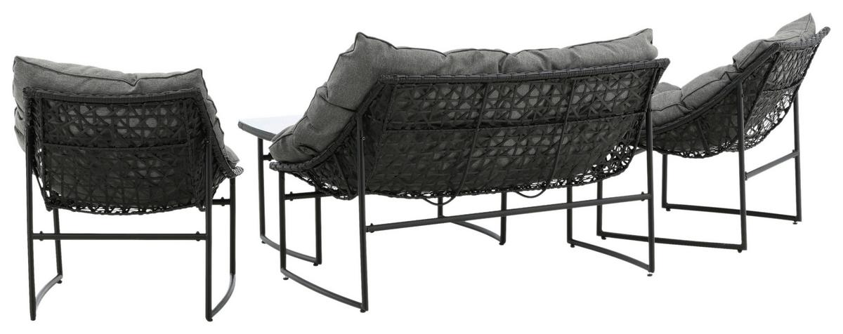 LOUNGEGARNITUR TINA - Schwarz/Grau, KONVENTIONELL, Kunststoff/Textil - Gardenson