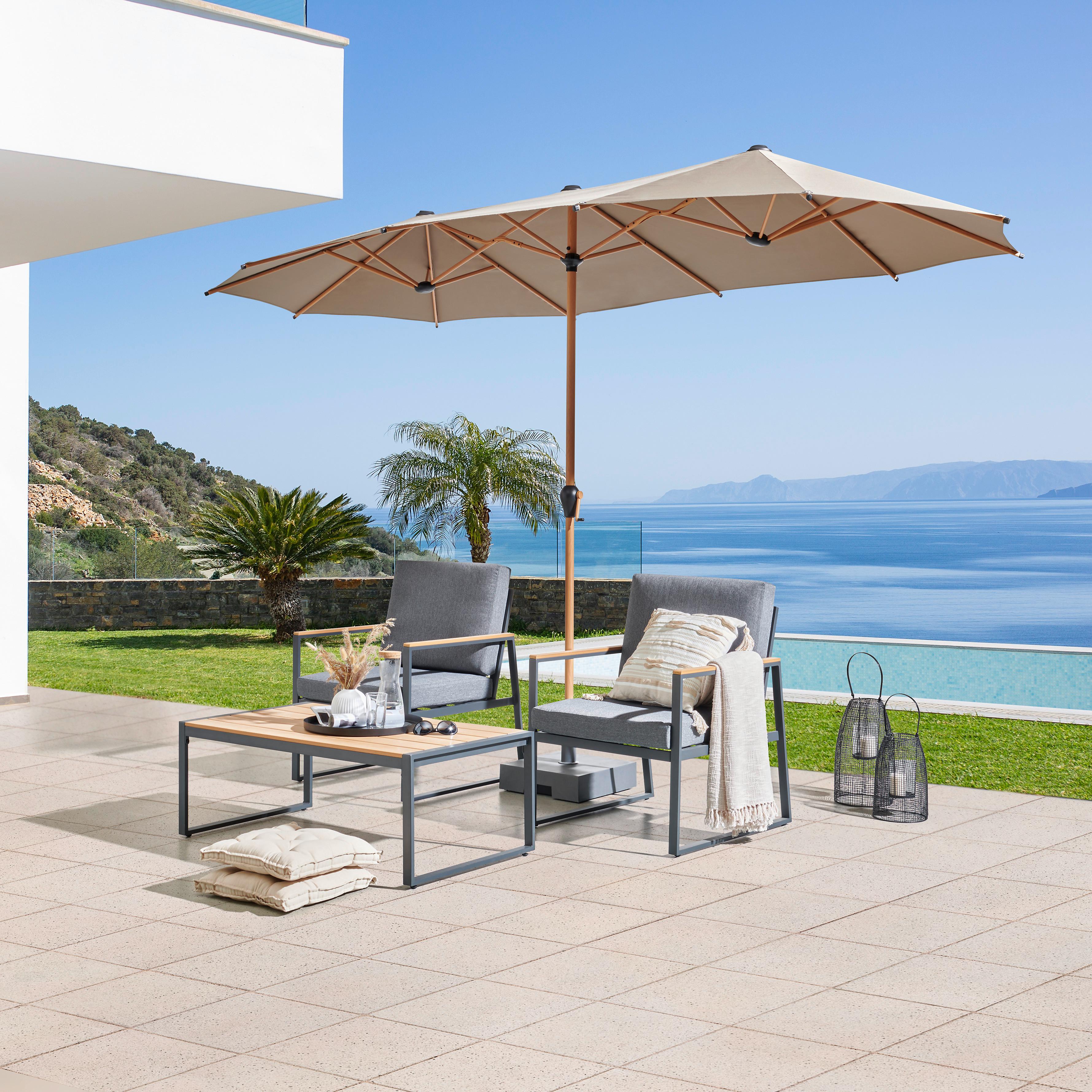 Doppelsonnenschirm Miami Bxhxt: 208x400x236 Cm Taupe - Graubraun/Braun, MODERN, Textil/Metall (208/400/236cm) - Beldano