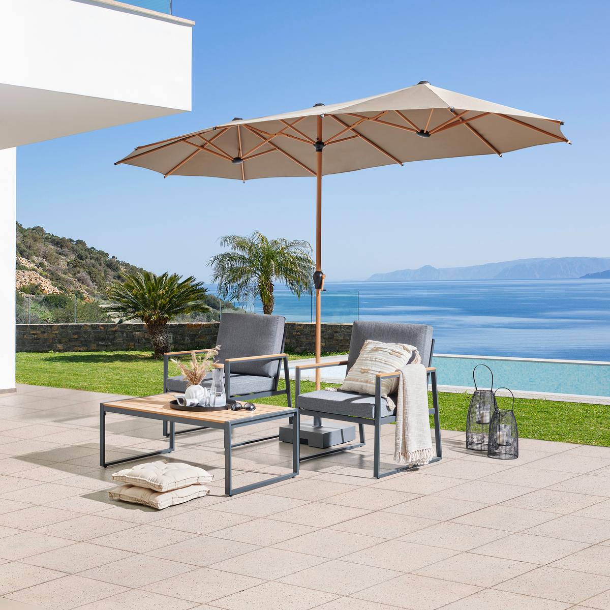 Doppelsonnenschirm Miami BxHxT: 208x400x236 cm Taupe - Graubraun/Braun, MODERN, Textil/Metall (208/400/236cm) - Beldano