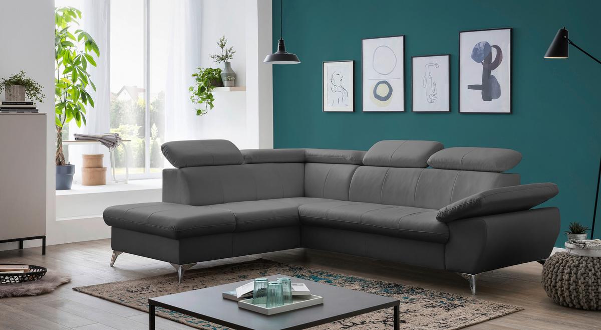 Ecksofa mit Schlaffunktion und Bettkasten Gisele Grau - Chromfarben/Grau, KONVENTIONELL, Textil (209/256cm) - Livetastic