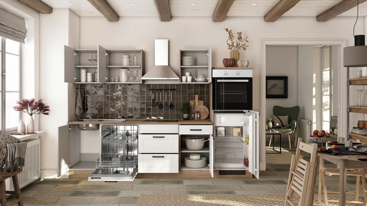 Küchenblock Julia Eiche Dekor/weiß B: 280 Cm - Eichefarben/Weiß, Basics, Holzwerkstoff (280cm) - FlexWell