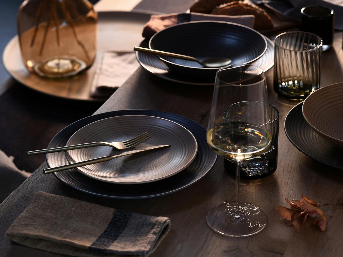 Tafelservice Catania Steinzeug Anthrazit Sandfarben - Sandfarben/Anthrazit, Design, Keramik - Creatable