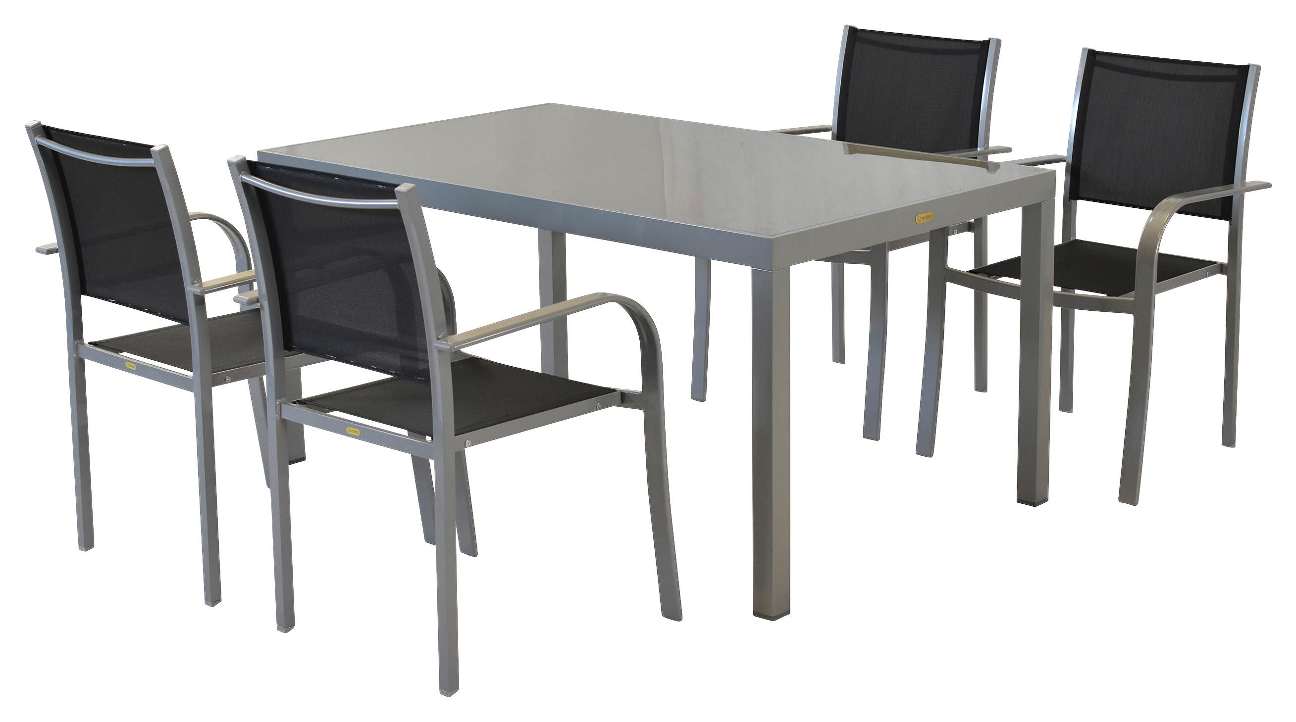 Gartenmöbel Set 5-tlg. Ostia Aus Aluminium - Silberfarben/Schwarz, MODERN, Textil/Metall - Gardenson
