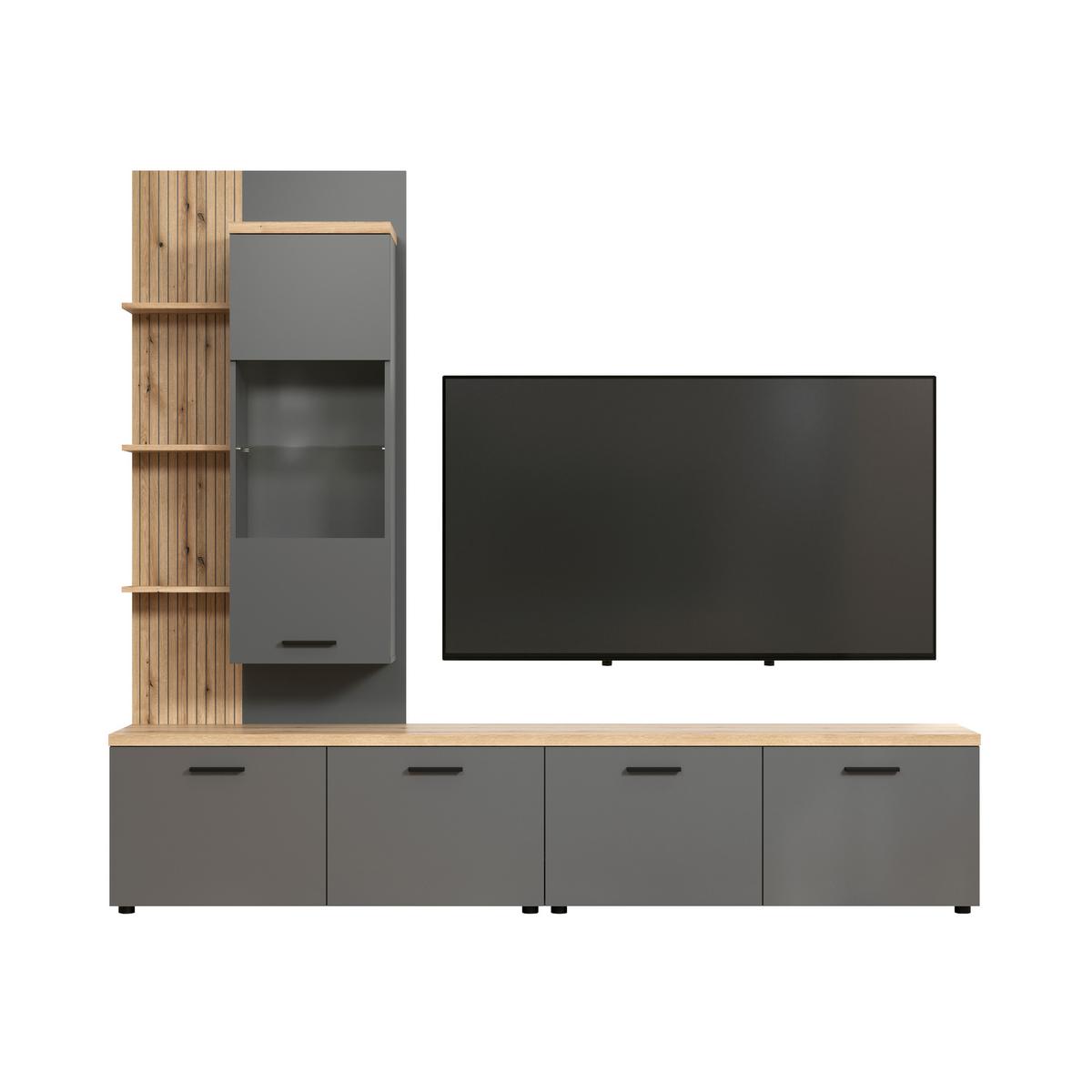 Wohnwand Baggio Anthrazit/Eiche B: 240cm - Eichefarben/Anthrazit, Design, Glas/Holzwerkstoff (240/212/40cm) - MID.YOU