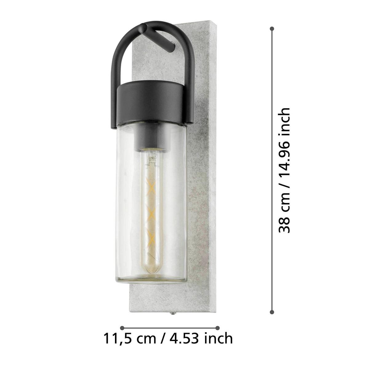 Außenwandleuchte Carraro 60w Metall Glas, Wandmontage - Klar/Schwarz, KONVENTIONELL, Glas/Metall (13/11,5/38cm) - Eglo