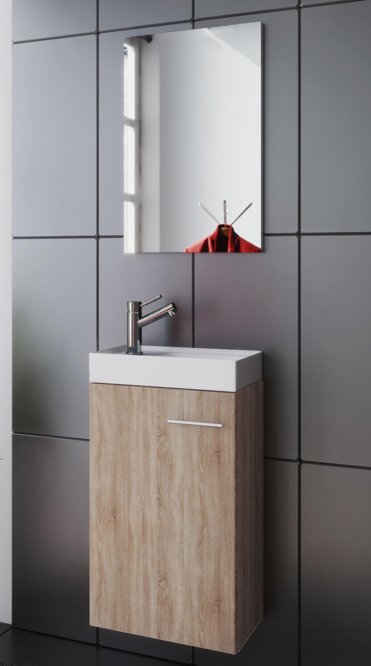 Badmöbel-set Gäste Wc 3-tlg. Slito B: 41 Cm Eiche Dekor - Weiß/Sonoma Eiche, KONVENTIONELL, Keramik/Holzwerkstoff (41cm) - MID.YOU