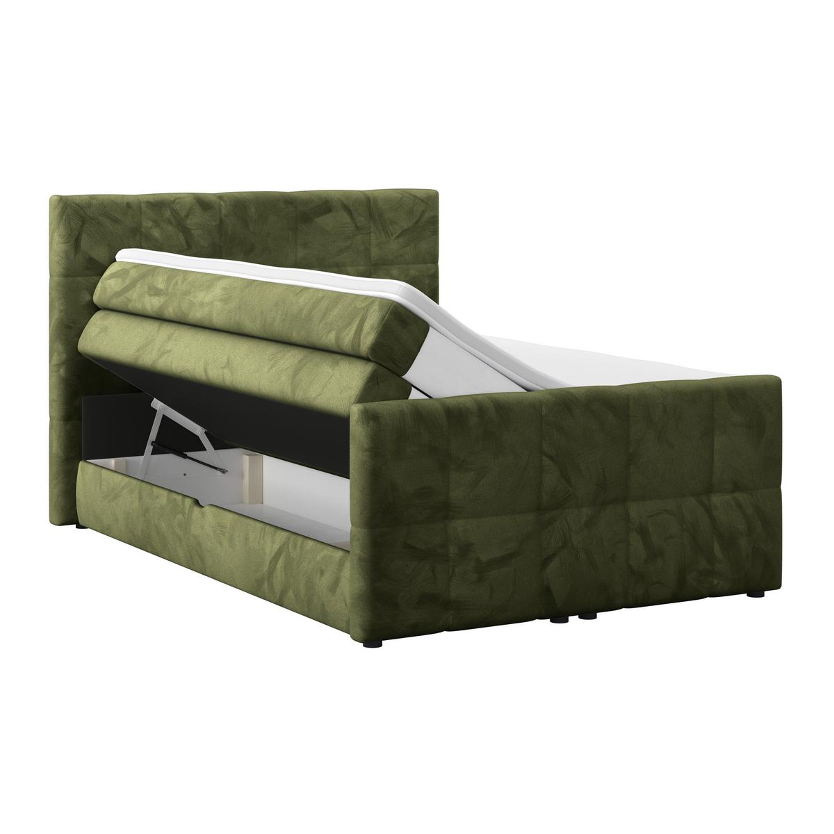 Boxspringbett mit Topper und Bettkasten 140x200 cm Medino - Dunkelgrün, KONVENTIONELL, Holz/Holzwerkstoff (140/200cm) - Luca Bessoni