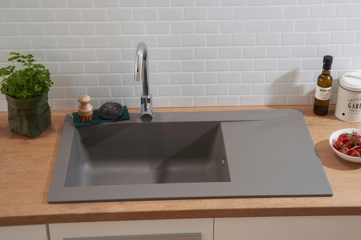 Spüle Respekta Denver Kunststein Bxt: 86x50 cm - Grau, Trend, Glas/Kunststoff (86/20/50cm) - Respekta