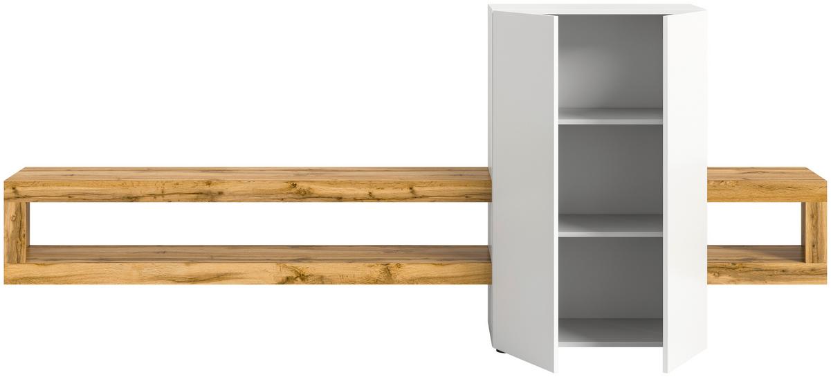 Wohnwand Samba Eiche Dekor/weiß B: 270 Cm - Eiche Wotan/Schwarz, Design, Holzwerkstoff (270/112/35cm) - MID.YOU