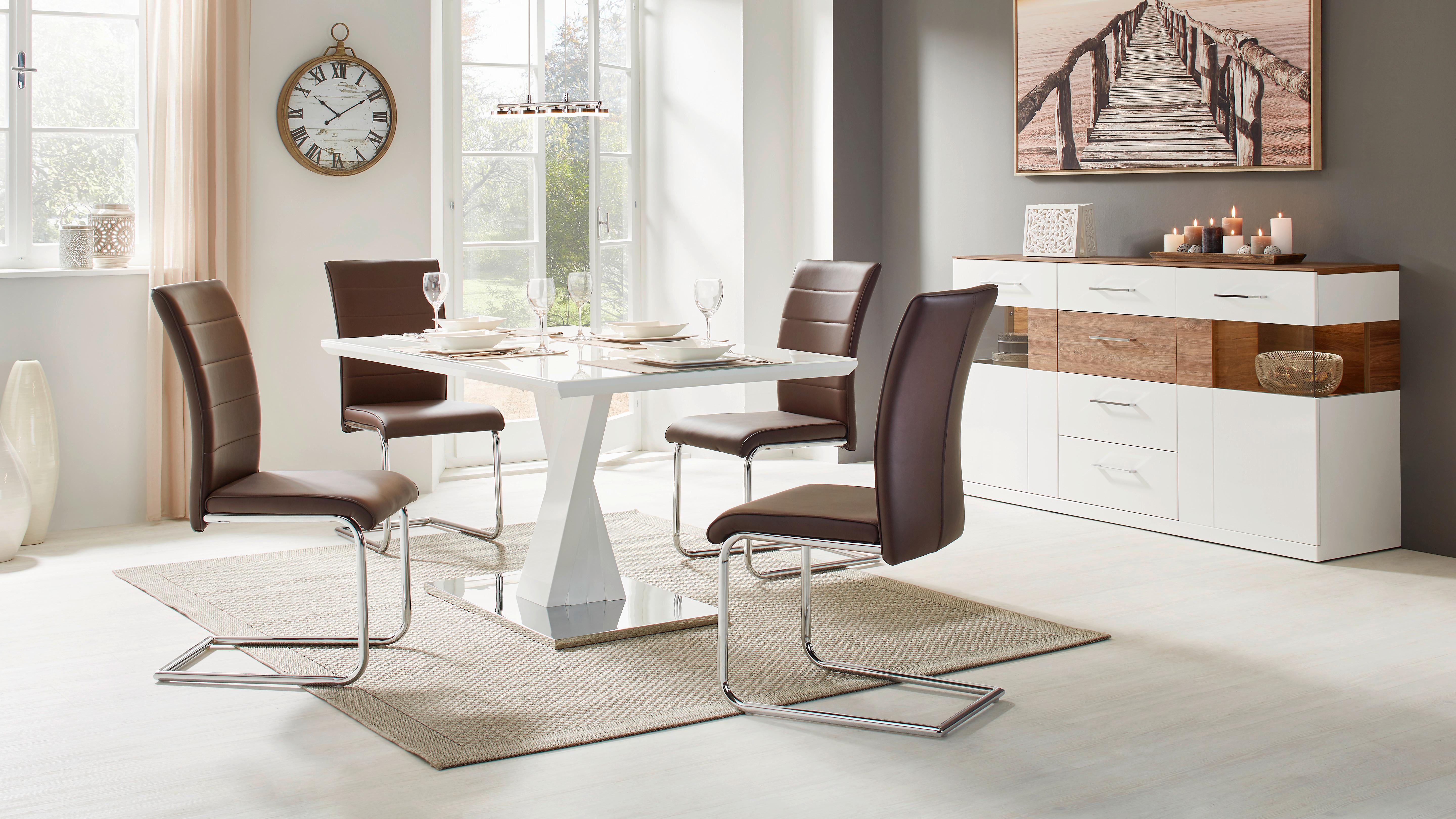 Jídelní Stůl Samuel - bílá/barvy nerez oceli, Moderní, kov/kompozitní dřevo (160/90/70cm) - Modern Living