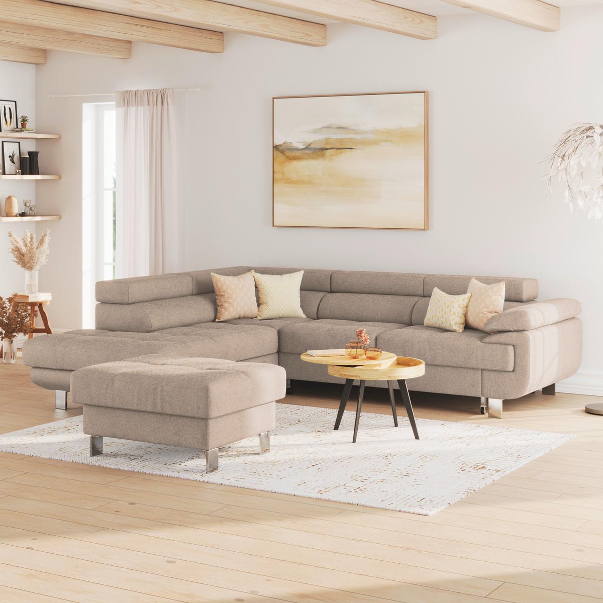 Ecksofa Mit Schlaffunktion & Bettkasten Savona Beige - Beige, MODERN, Textil (230/270cm) - Ondega