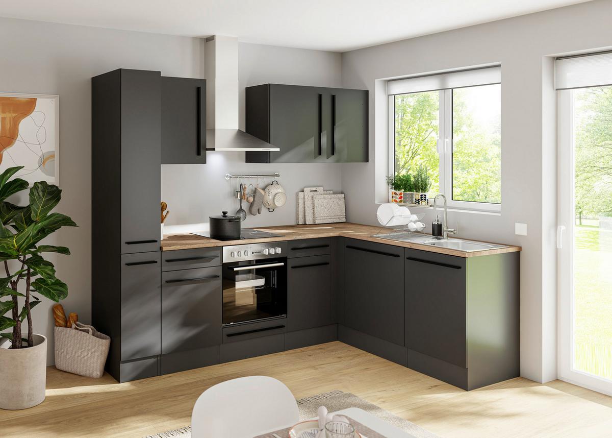 Eckküche Jazz 8 250 Schwarz S: 250x175 cm - Eichefarben/Schwarz, LIFESTYLE, Holzwerkstoff (250/175cm) - P & B