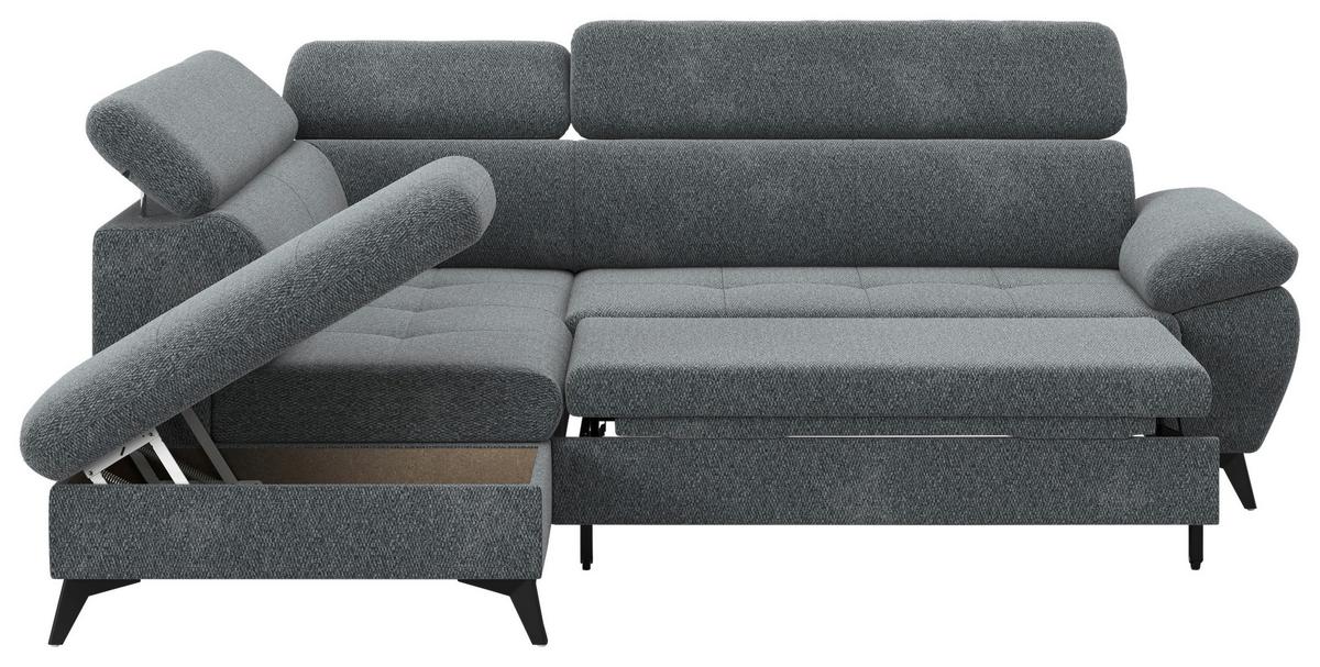 Ecksofa mit Bettfunktion Hudson, Chenille Dunkelgrau - Dunkelgrau/Schwarz, KONVENTIONELL, Textil (207/256cm) - Sembella