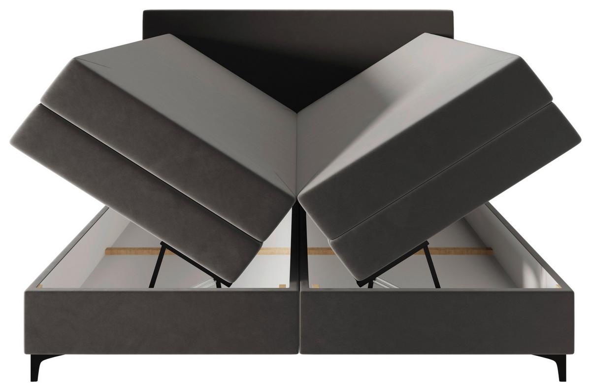 Boxspringbett Taro mit Topper 180x200 cm Grau - Schwarz/Grau, KONVENTIONELL, Textil/Metall (180/200cm)