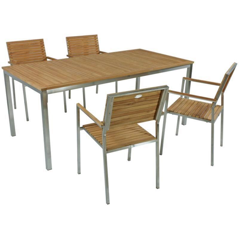 Tischgruppe Denver - Silberfarben/Braun, Basics, Holz/Metall - Gardenson