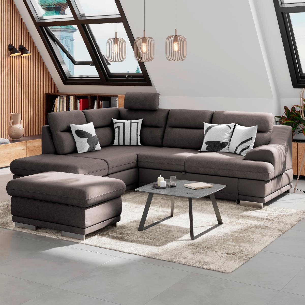 Wohnlandschaft Seaside - Chromfarben/Braun, KONVENTIONELL, Textil (217/264cm) - MID.YOU