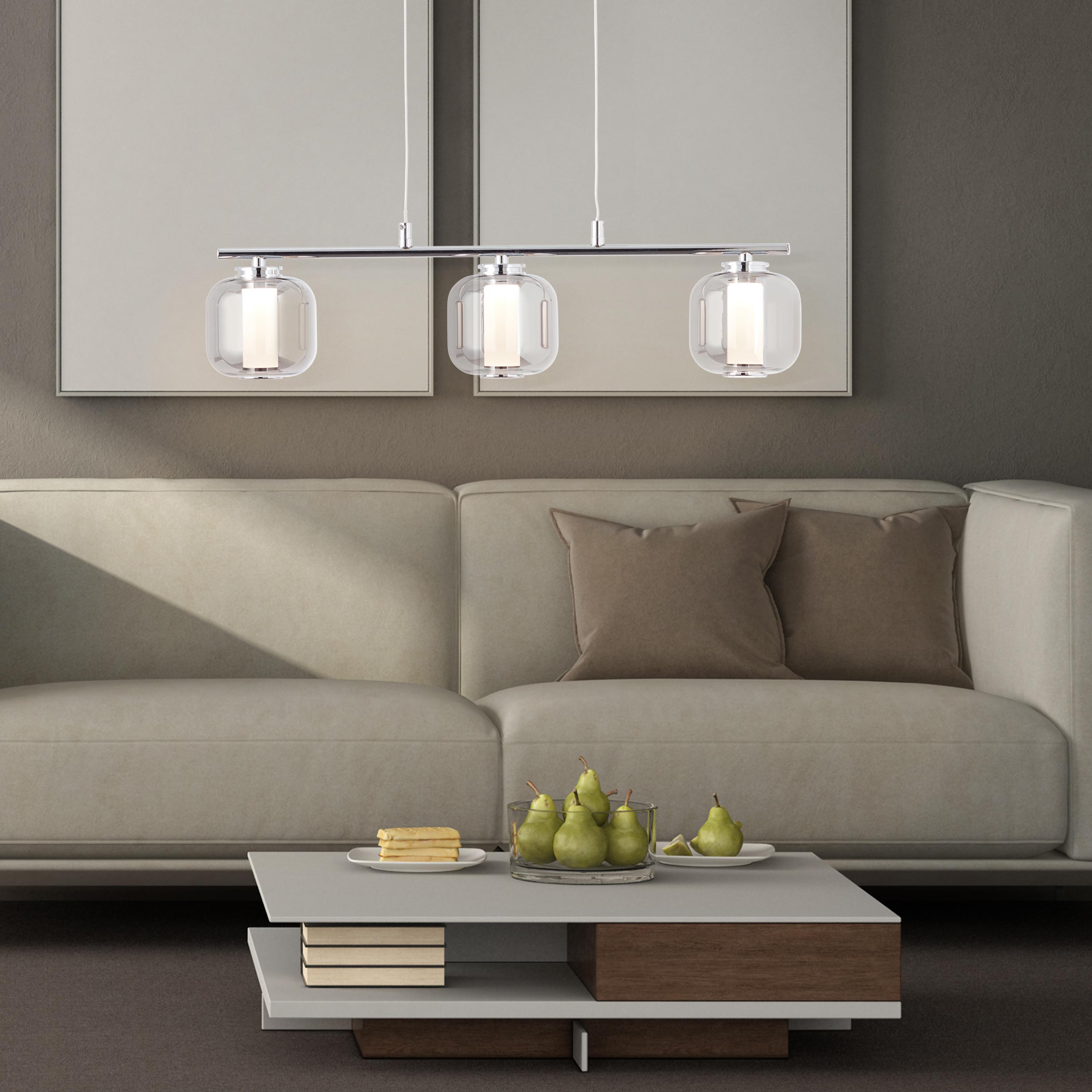 LED-Hängeleuchte Rafa H: 131 cm 3-Flammig - Chromfarben/Grau, Design, Glas/Kunststoff (56,5/11/131cm) - Brilliant